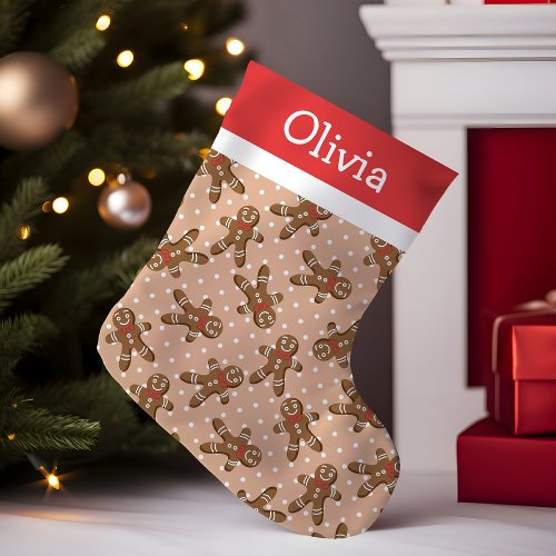 Brown Polka Dot Gingerbread Man Small Christmas Stocking