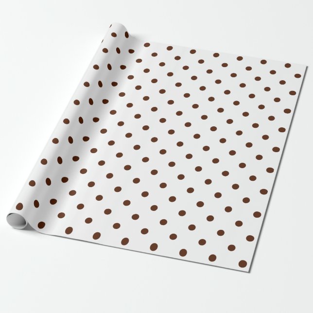 Brown Polka Dot on White Large Space Wrapping Paper (Unrolled)