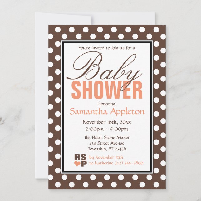 Brown Polka Dot Orange Chevron Baby Shower Invitation (Front)