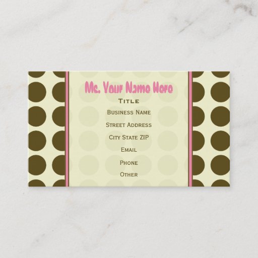 Customizable Brown Polka Dot / Pink Fashion Business Card