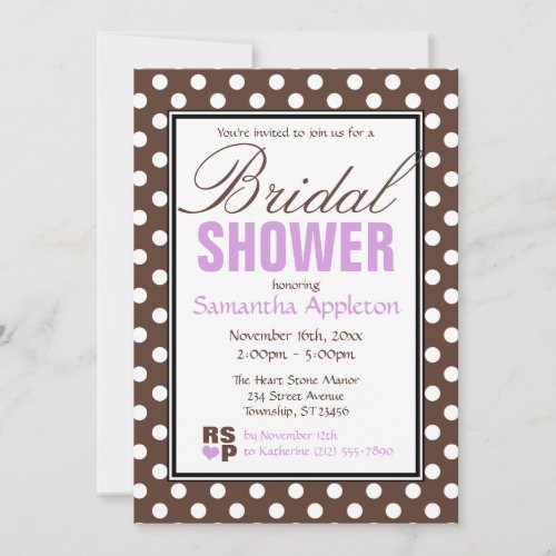 Brown Polka Dot Purple Chevron Bridal Shower Invitation
