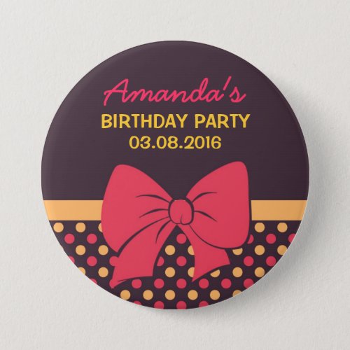 Brown Polka Dots Ribbons and Bows Birthday Button