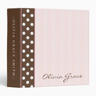 Brown Polkadots/Pink Stripes 3 Ring Binder