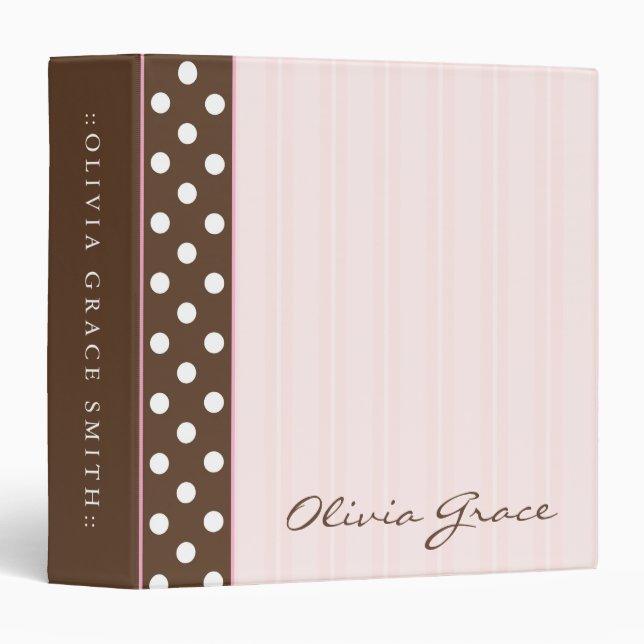 Brown Polkadots/Pink Stripes 3 Ring Binder (Front/Spine)