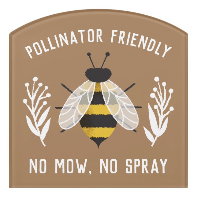 Brown Pollinator Friendly Bee and Butterfly Yard Door Sign (Contour Front)