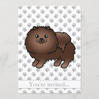 Brown Pomeranian Cute Cartoon Dog Birthday Party Invitation