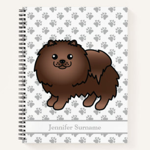 Brown Pomeranian Cute Cartoon Dog & Custom Text Notebook