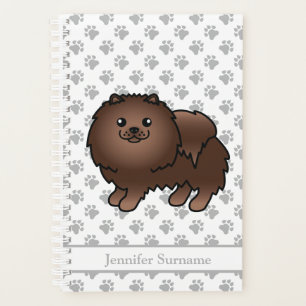 Brown Pomeranian Cute Cartoon Dog & Custom Text Planner