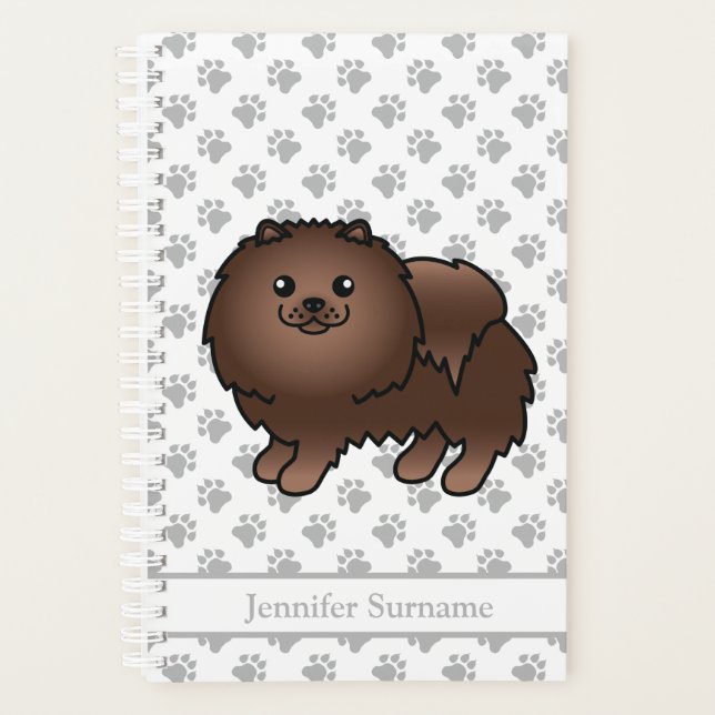 Brown Pomeranian Cute Cartoon Dog & Custom Text Planner (Front)