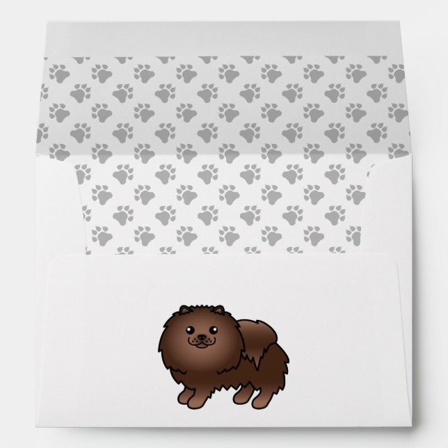 Brown Pomeranian Cute Cartoon Dog Envelope (Back (Bottom))