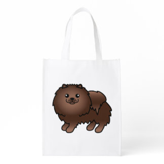Brown Pomeranian Cute Cartoon Dog Grocery Bag
