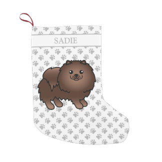 Brown Pomeranian Cute Cartoon Dog &amp; Name Small Christmas Stocking