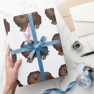 Brown Pomeranian Cute Cartoon Dog Pattern Wrapping Paper