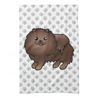 Brown Pomeranian Cute Cartoon Dog &amp; Paws Kitchen Towel
