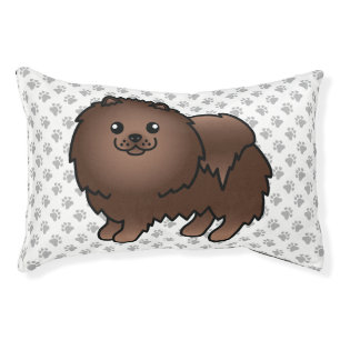 Brown Pomeranian Cute Cartoon Dog & Paws Pet Bed