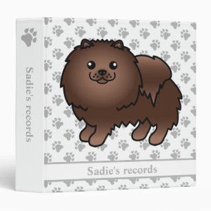 Brown Pomeranian Cute Cartoon Dog & Text 3 Ring Binder