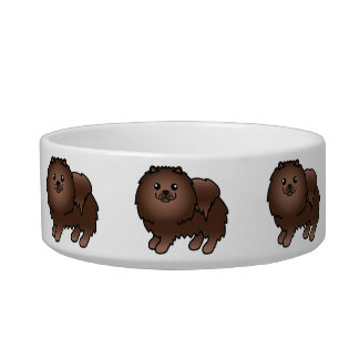 Brown Pomeranian Cute Cartoon Dogs Bowl