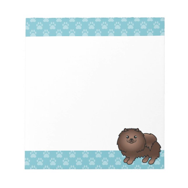 Brown Pomeranian Dog Cartoon Illustration Notepad (Front)