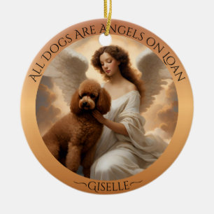Brown Poodle Angel Personalized Memorial Ceramic Ornament