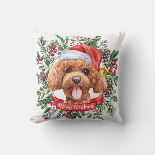 Brown Poodle Dog Holiday Custom Throw Pillow