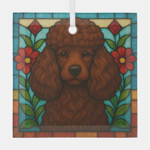 Brown Poodle Dog "Stained Glass" Glass Ornament
