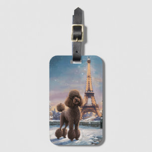 Brown Poodle Winter in Paris Painting Art Luggage Tag