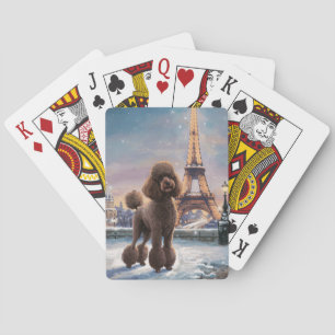 Brown Poodle Winter in Paris Painting Art Poker Cards
