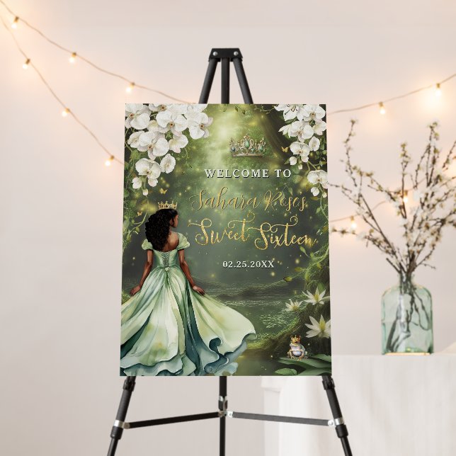 Brown Princess and Frog Sage Green Dress Sweet 16 Foam Board (In Situ (Stand))