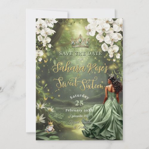 Brown Princess and Frog Sage Green Dress Sweet 16  Save The Date