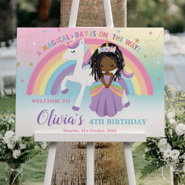 Brown Princess Unicorn Birthday Rainbow Welcome Foam Board (Creator Uploaded)