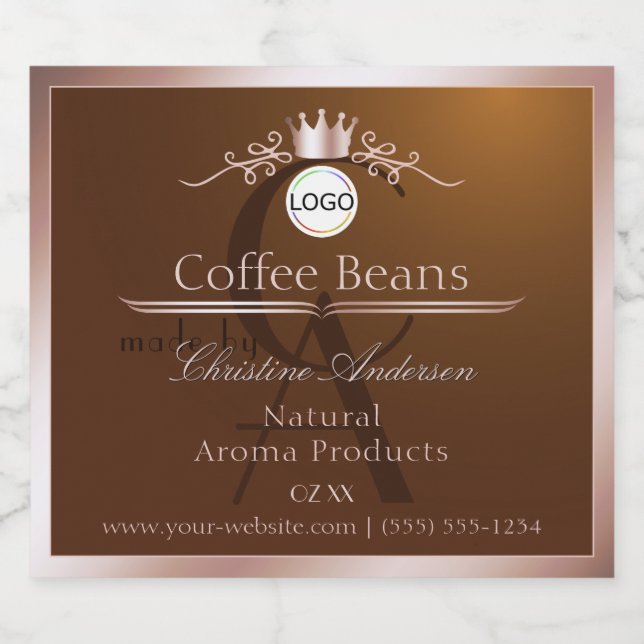 Brown Product Label Rosegold Frame Logo Monogram (Single Label)