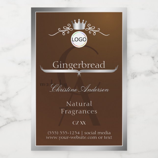 Brown Product Label Silver Frame Logo and Monogram (Single Label)