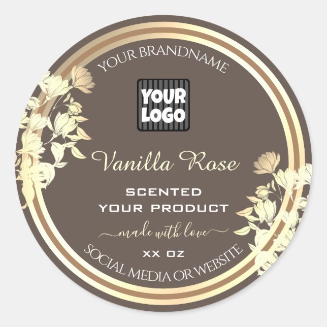 Brown Product Packaging Labels Gold Frame and Logo (Front)