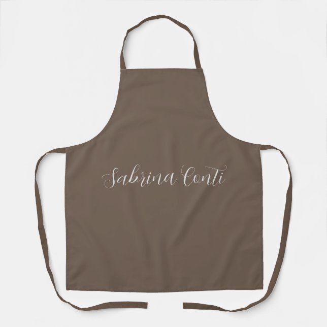 Brown Professional Calligraphy Trendy Modern Plain Apron (Front)
