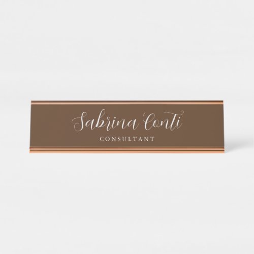 Brown Professional Calligraphy Trendy Modern Plain Desk Name Plate