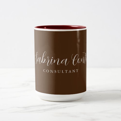 Brown Professional Calligraphy Trendy Modern Plain Two_Tone Coffee Mug