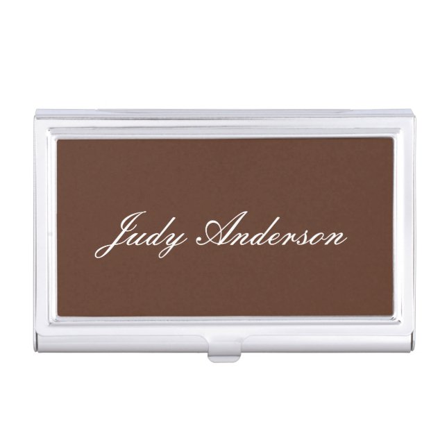 Brown Professional Plain Modern Elegant Business Card Case (Front)