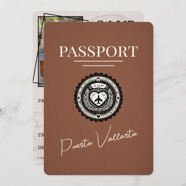 Brown Puerta Vallarta Passport Save The Date (Front/Back)