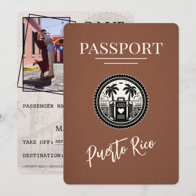 Brown Puerto Rico Passport Save The Date (Front/Back)