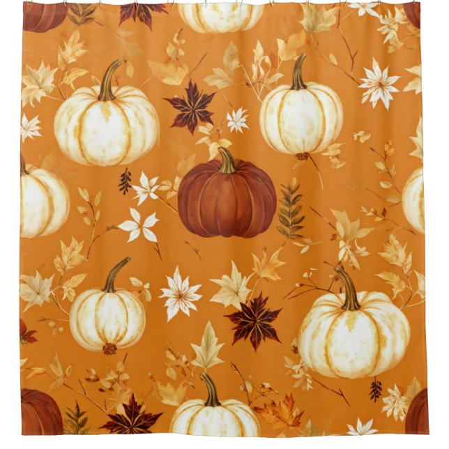 Brown Pumpkin Floral Autumn and Fall Pattern Shower Curtain (Front)