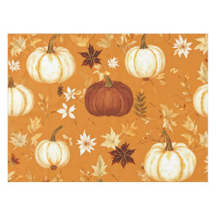 Brown Pumpkin Floral Autumn and Fall Pattern Tablecloth