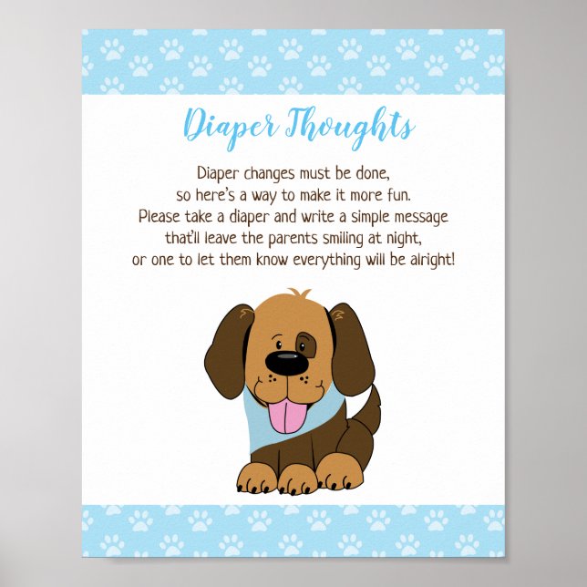 Brown Puppy Dog Baby Shower Diaper Thoughts Game Poster (Front)