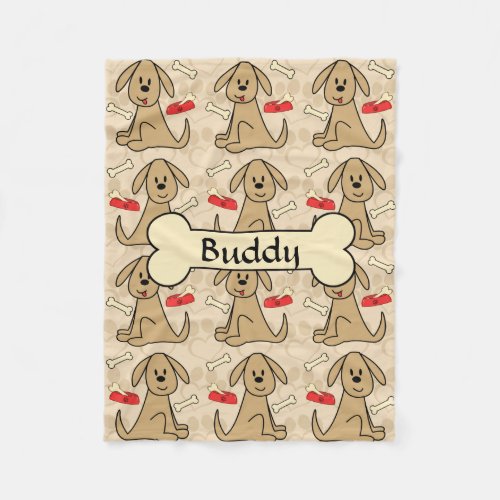 Brown Puppy Dog Design Personalize Fleece Blanket