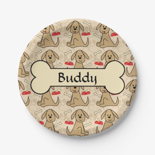 Brown Puppy Dog Design Personalize Paper Plates