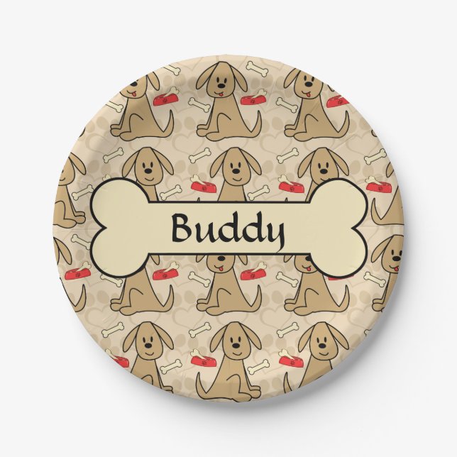 Brown Puppy Dog Design Personalize Paper Plates (Front)