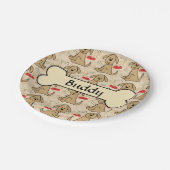 Brown Puppy Dog Design Personalize Paper Plates (Angled)