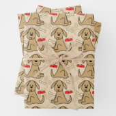 Brown Puppy Dog Design Wrapping Paper Sheets (In situ)
