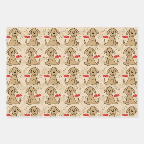 Brown Puppy Dog Design Wrapping Paper Sheets