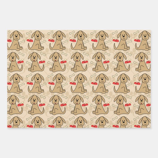 Brown Puppy Dog Design Wrapping Paper Sheets (Front)