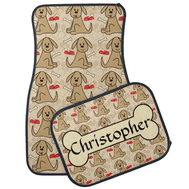 Brown Puppy Dog Graphic Design Personalize Car Mat (Set)